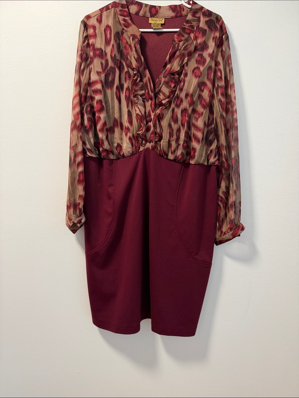 Midnight Velvet Burgundy Dress with Animal-Print Bodice Size 20W